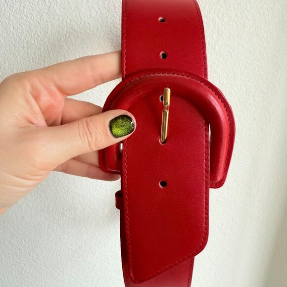 Vintage 1980's Axiom Lipstick Red Genuine Leather Wide Waist Belt size Medium - Picture 4 of 12